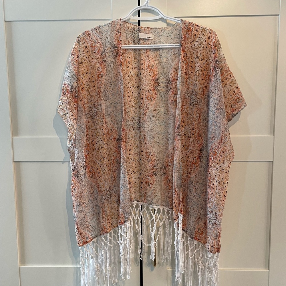 Garage Kimono Style Shawl with Tassles, Size Medium/ Large